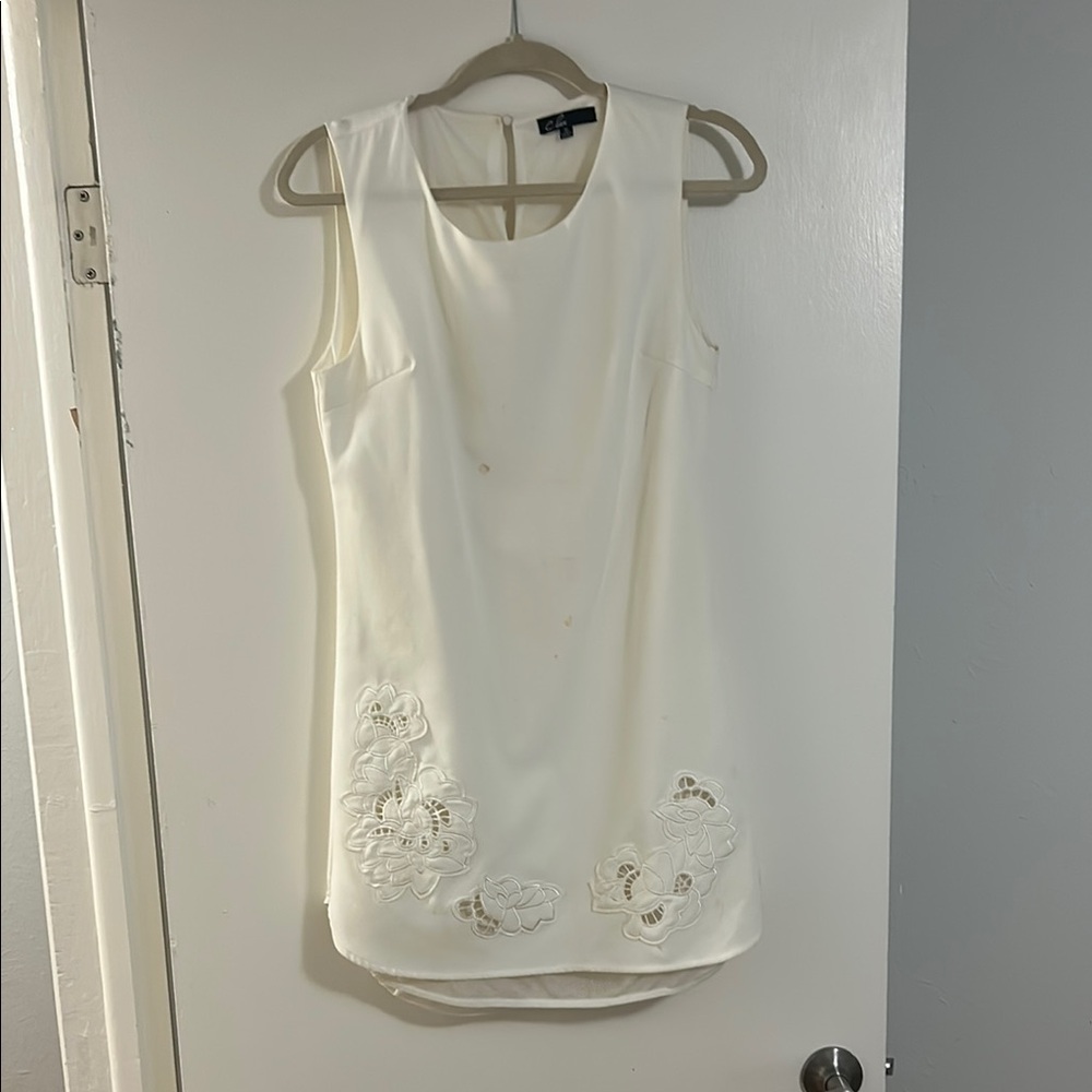 White Sleeveless Dress with Floral Embroidery